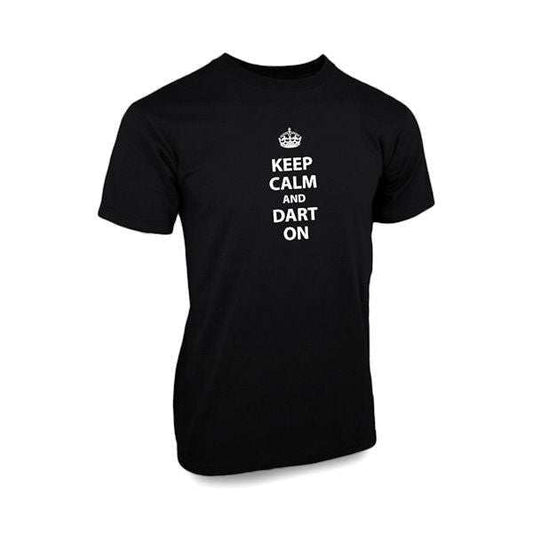 Black adult t-shirt with Keep Calm and Dart On slogan block print