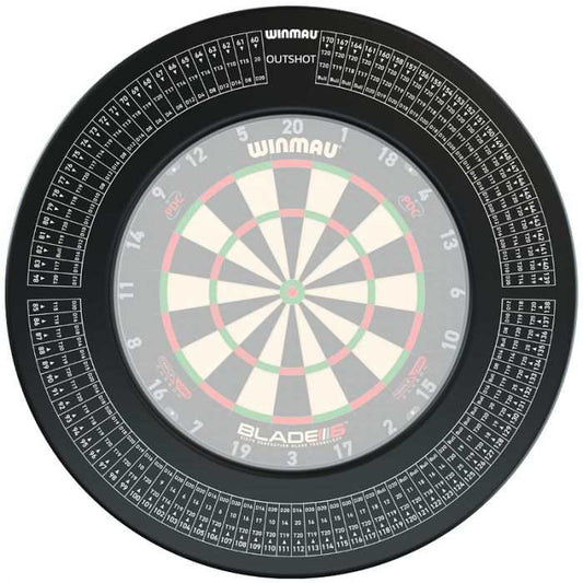 Winmau Out Chart black dartboard surround with scoring areas, 67.5cm outer diameter, protects walls around dartboard