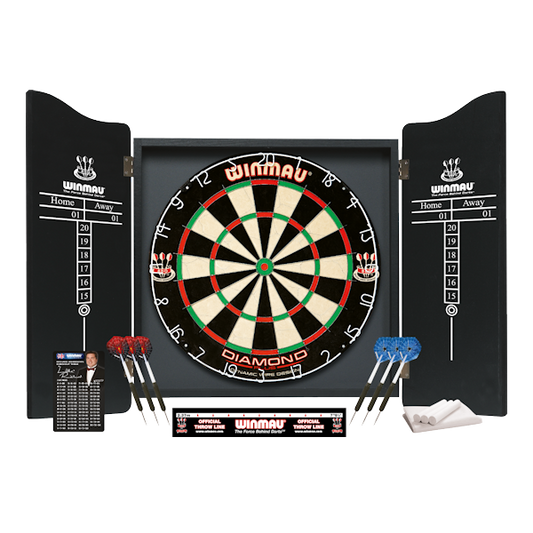Winmau Professional Kit wooden dart cabinet with Diamond Plus dartboard and accessories