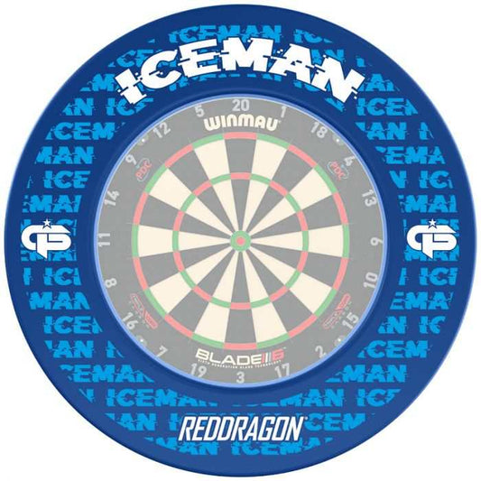 Gerwyn Price Iceman SE blue dartboard surround with branded text and logos