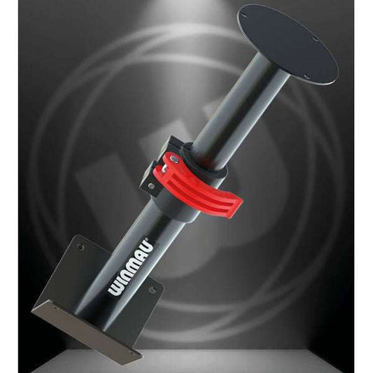 Winmau Edge Telescopic Corner Dartboard Bracket with adjustable black and red mount for wall corner installation