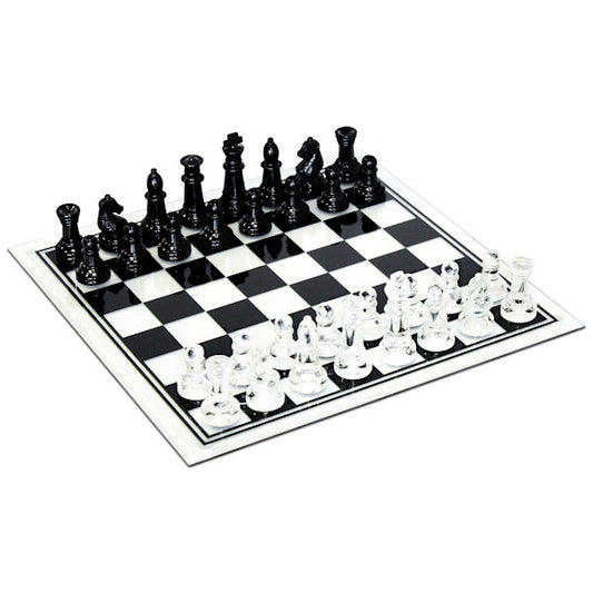 14" Black and Clear Glass Chess Set