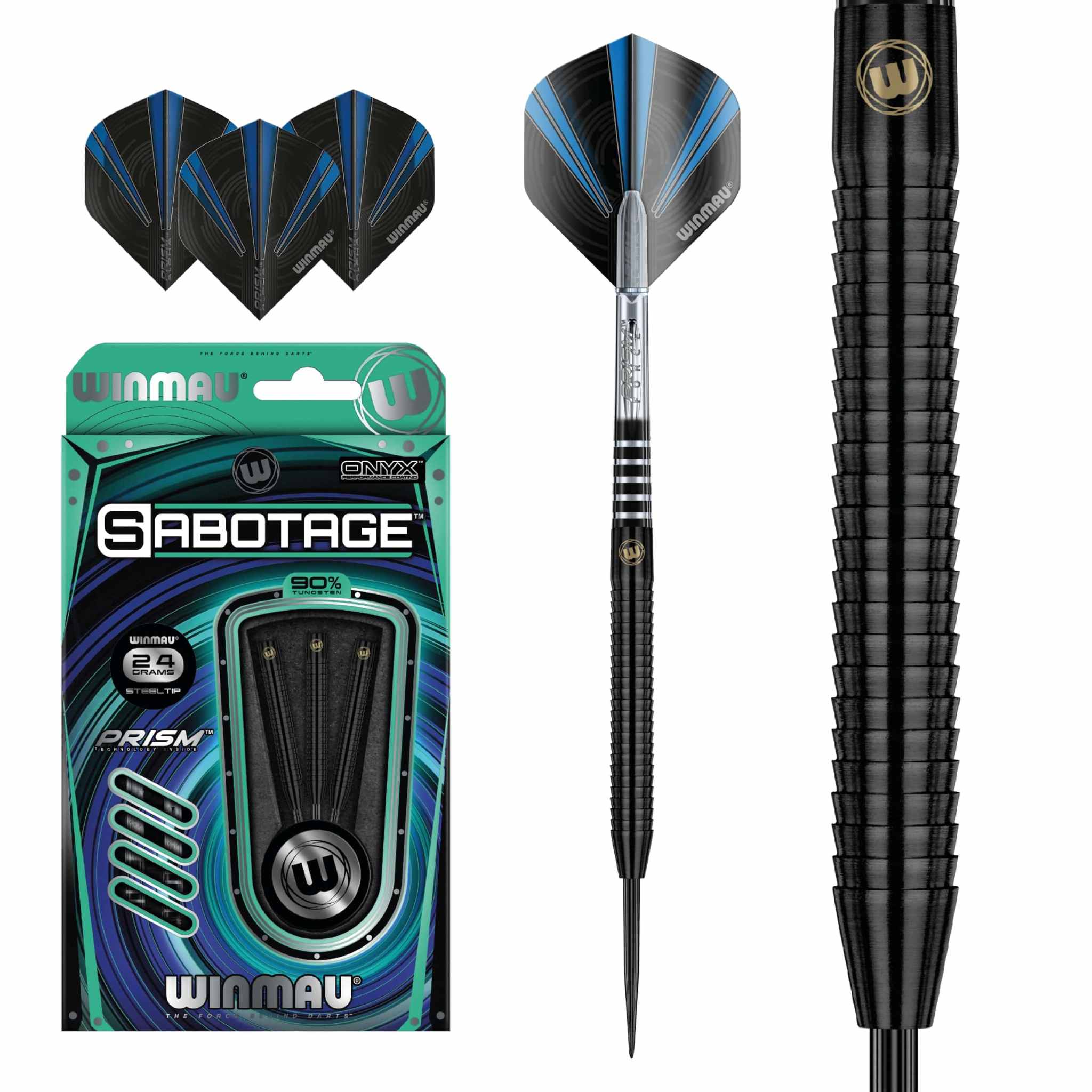 Winmau Sabotage darts with packaging on a white background