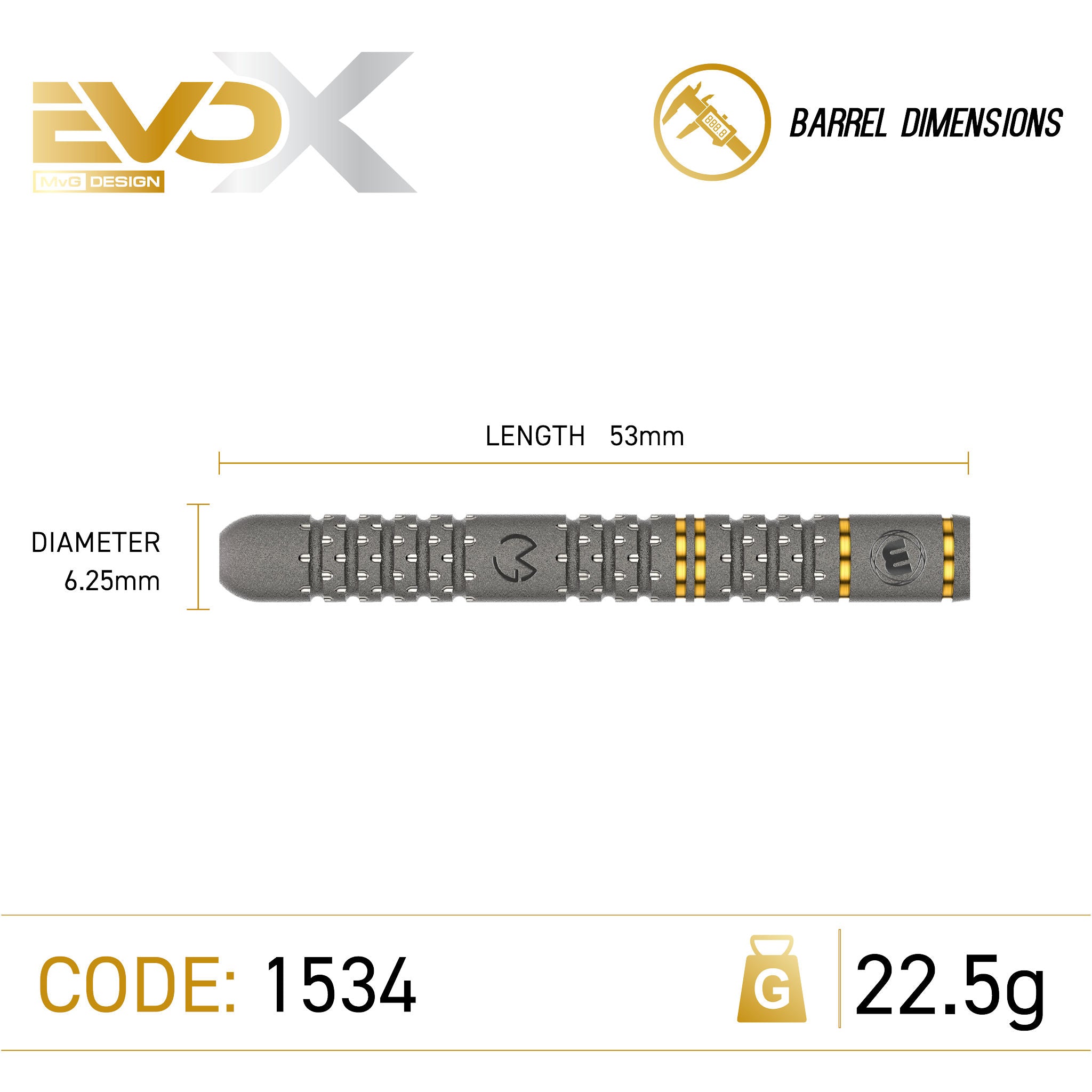 MVG Evo-X 90% Tungsten Darts barrel specs