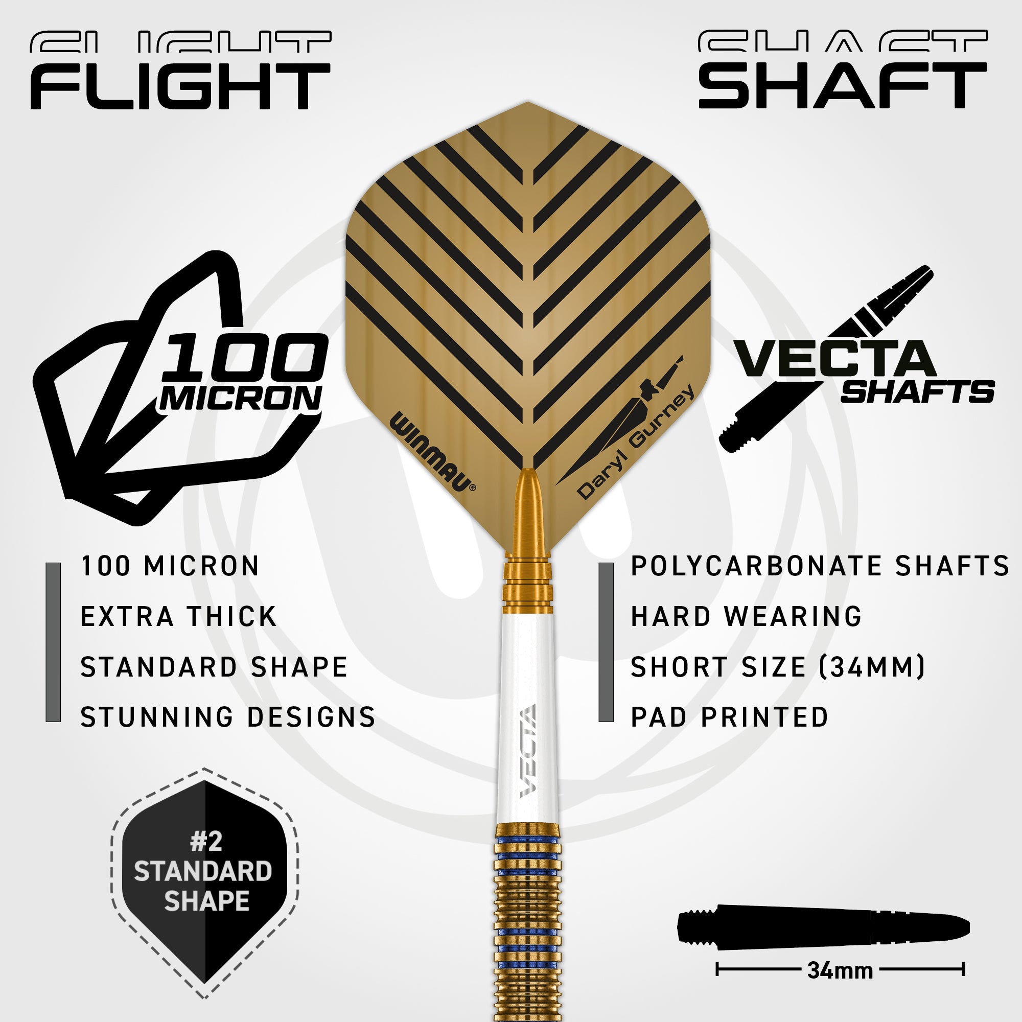 Dart with flight and shaft labeled, featuring Winmau branding on a white background.