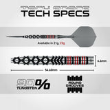 Dart with technical specifications on a gray background