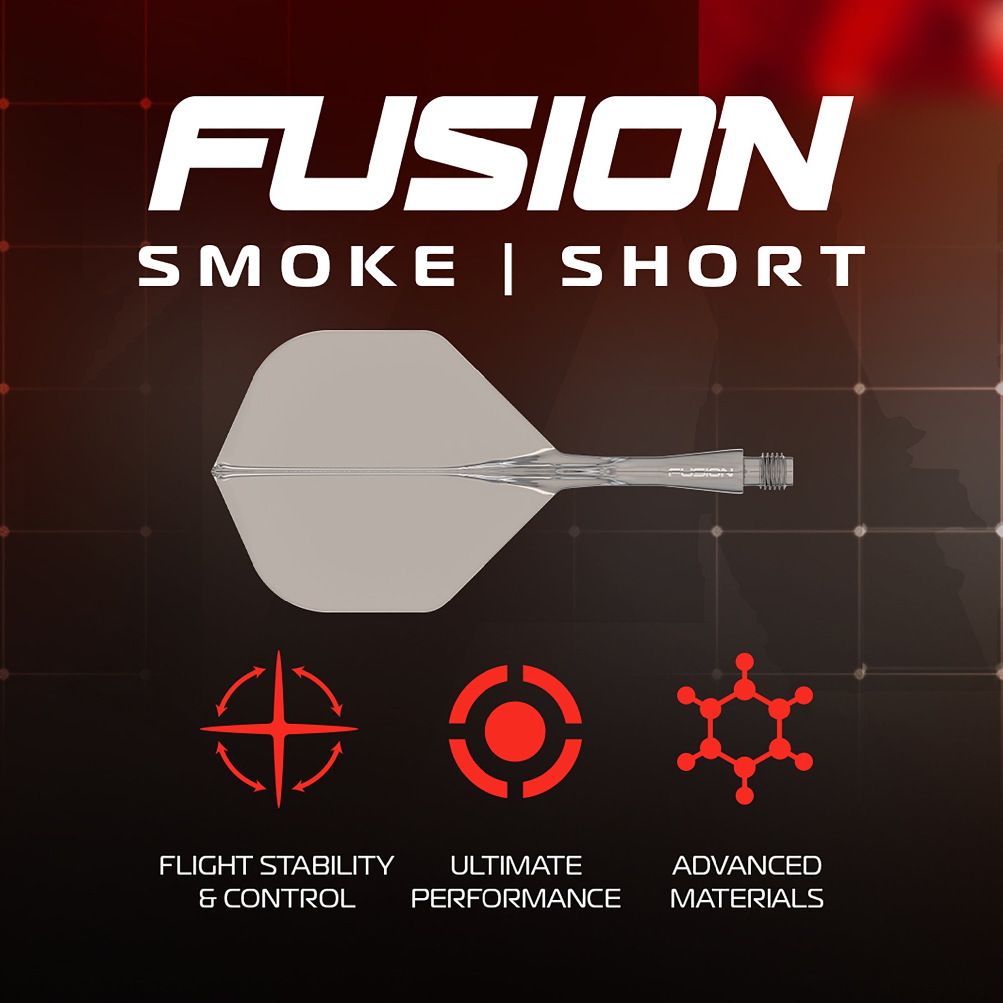 Fusion Smoke Short dart flight with features on a dark background