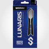 Winmau Lunaris dart packaging with blue background and dart illustration