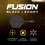 Fusion Black Short dart flight with features on a dark background