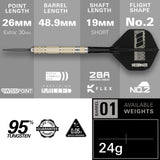Dart with specifications on a gray background