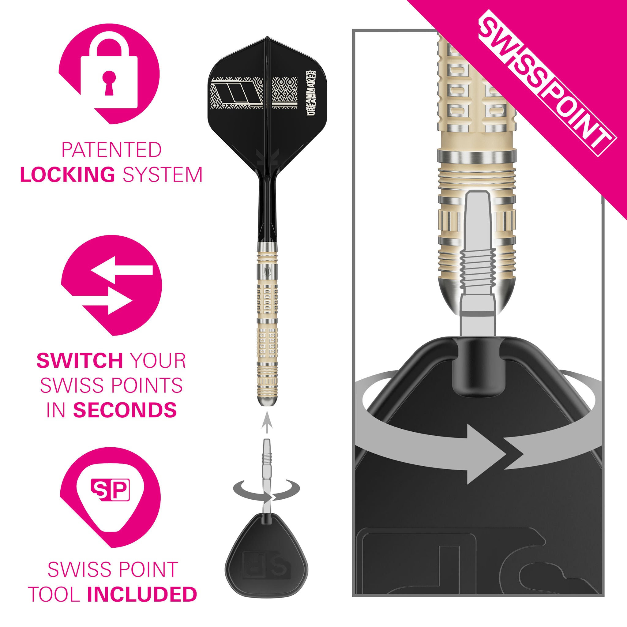 Darts with Swiss Point technology on a white background
