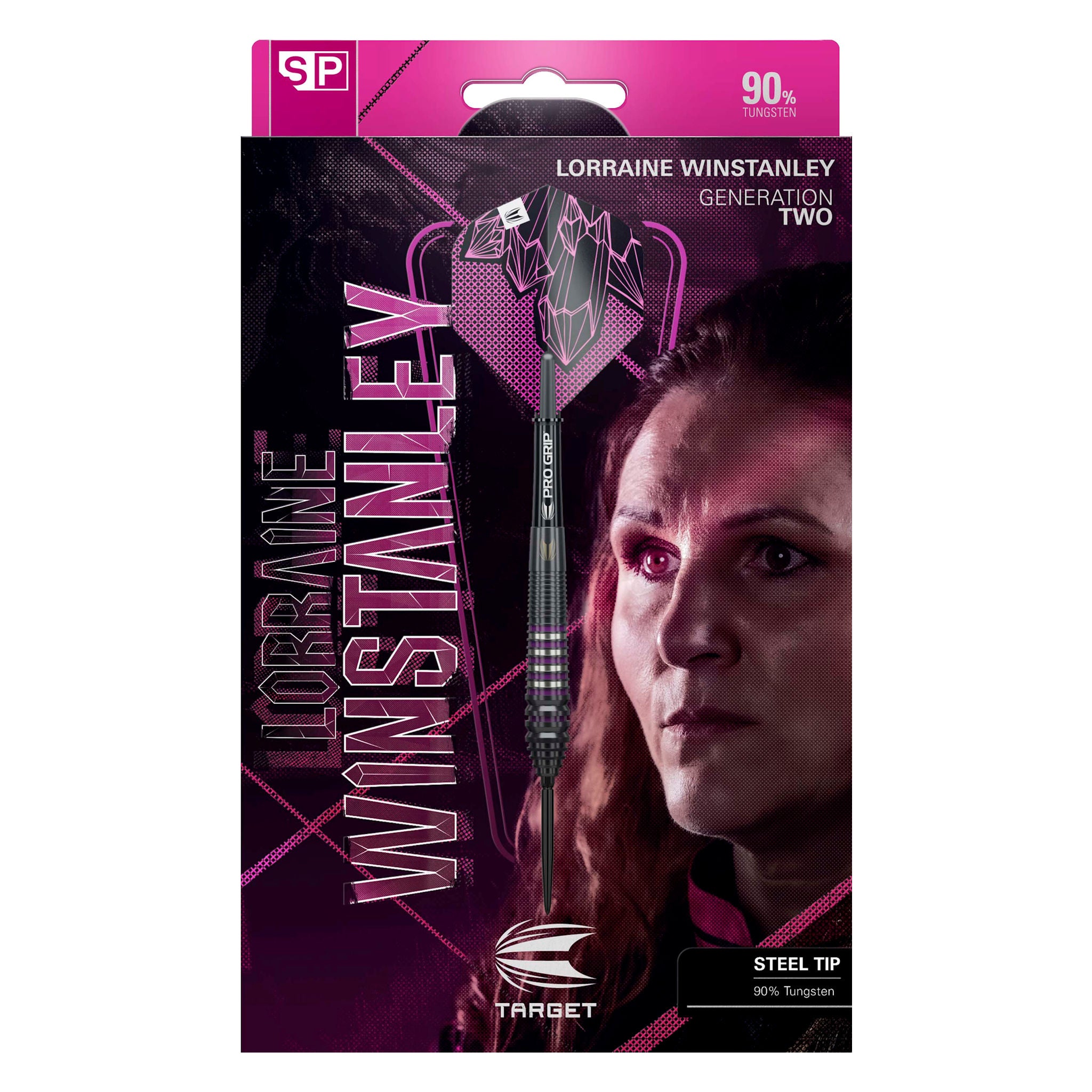Packaged dart with Lorraine Winstanley branding on a white background