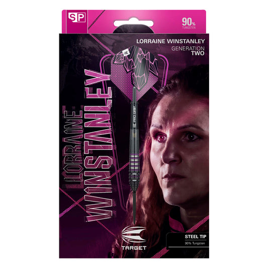 Packaged dart with Lorraine Winstanley branding on a white background