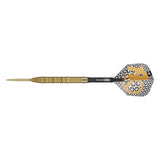 Gold and black dart with a unique patterned head on a white background
