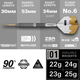 Dart with detailed specifications on a gray background