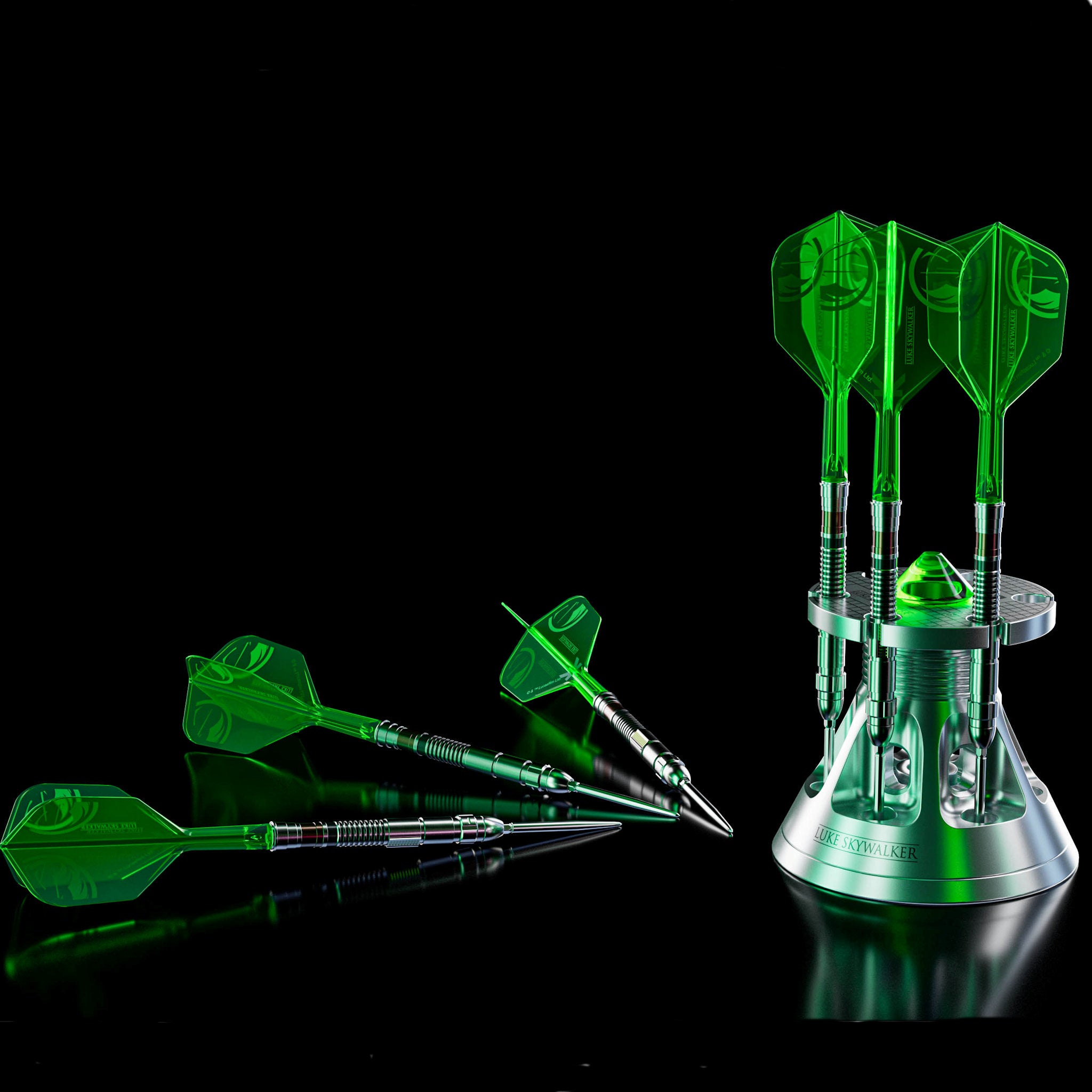 STAR WARS™ Luke Skywalker Lightsaber First Edition 95% SP Darts in the matching stand with black background