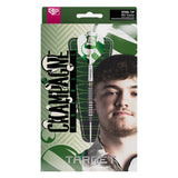 Charlie Manby SP 95% Tungsten Darts in retail packaging, featuring a green and white patterned box with Charlie's face and the product name 'Champagne One'.