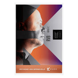 A stylized poster or print featuring a close-up side profile of RVB's face overlaid with diagonal color blocks in black, orange, purple, gray, and white. Visible text includes 'RVB | 95K', 'RAYMOND VAN BARNEVELD', and 'K FLEX', with a small 'Product' logo near the right side.