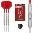 Group Ø 50% SP Tungsten Darts showing the three darts, packaging, swiss tool and close up of barrel