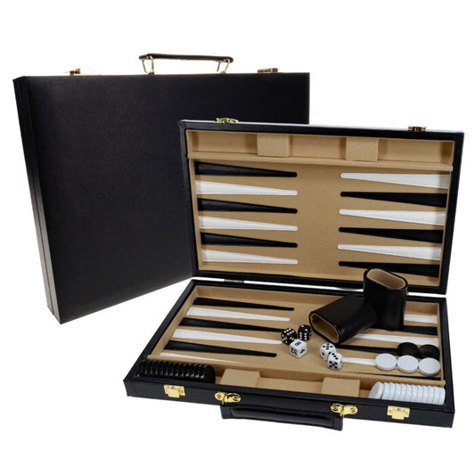 15" Backgammon Black by WE shown open and closed.