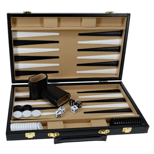 15" Backgammon Black by WE shown open with what's in the case.