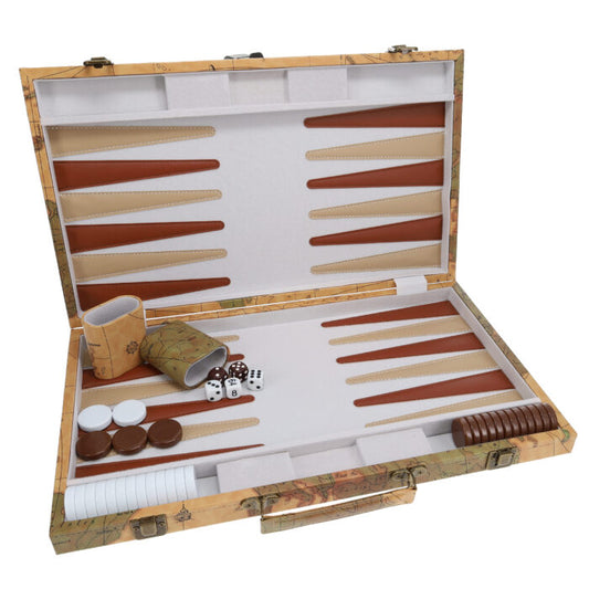 15" Backgammon Tan World Maple by WE open with what's in the set.