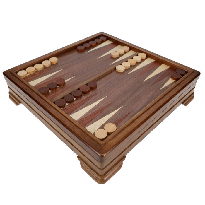 Walnut 7-Games-in-1 Combination Game Set showing the board for backgammon.