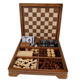 Walnut 7-Games-in-1 Combination Game Set open showing 7 game options.