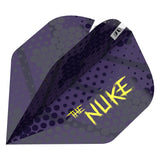 Luke Littler No. 2 Pro Ultra Flights dynamic view purple flights with yellow lettering "the nuke" on white background