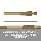 Swiss Elysian Archetype 43 Gold Points  with text highlighting premium aesthetics and Swiss-point engineering.