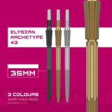 Swiss Elysian Archetype 43 Points  with gold, silver, and black finishes on a pink background with text indicating 'Elysian Archetype 43' and '35MM'.