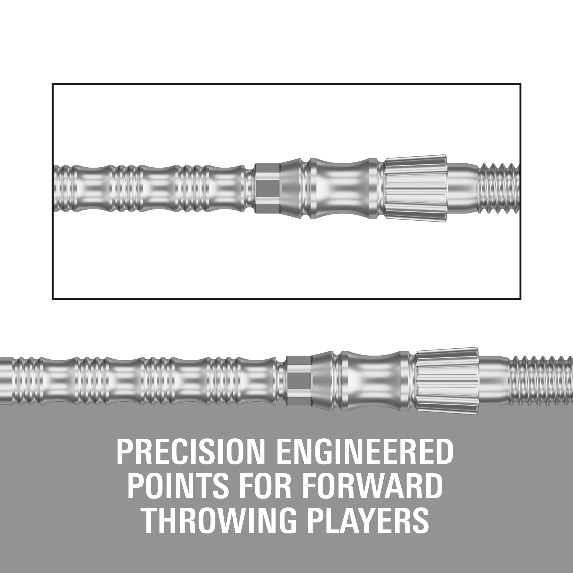 Close-up of precision-engineered Swiss Signature TRB Silver Points with text on a gray background