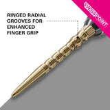 Swiss Signature TRB Gold Points with text highlighting ringed radial grooves on a gray background