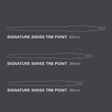 Three different sizes of Signature Swiss TRB Points on a gray background
