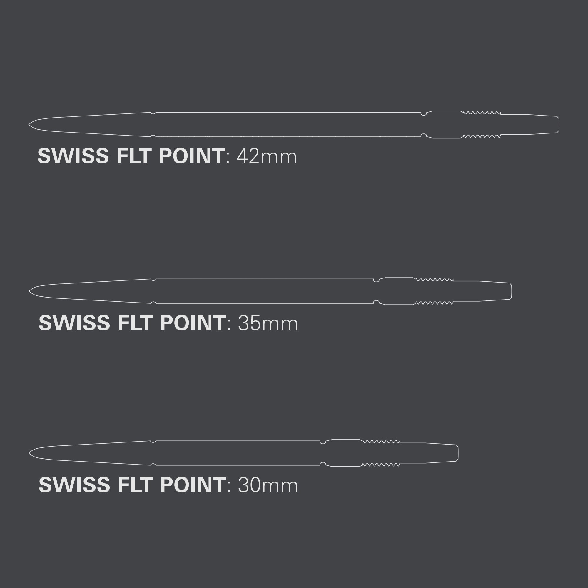 Swiss FLT Points grid with three sizes on grey background.