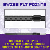 Swiss FLT Points showing colour up of the details of the rough textured point for enhanced board grip