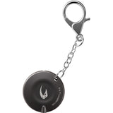 Black keychain with a silver clasp on a white background