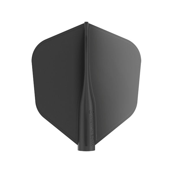 Black No. 6 shape dart flight on a white background