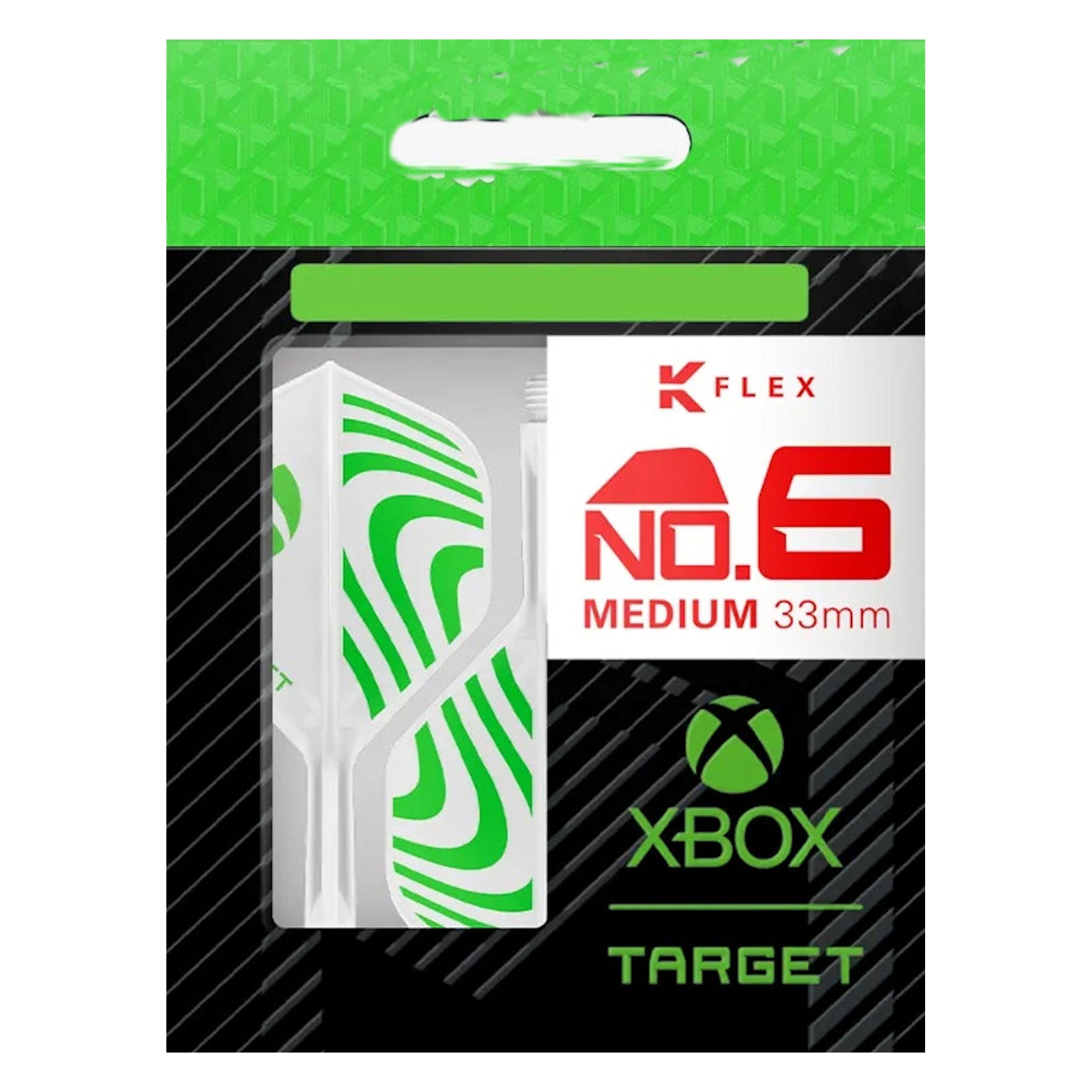 K-Flex No.6 medium 33mm packaging with Xbox and Target logos on a green and black background