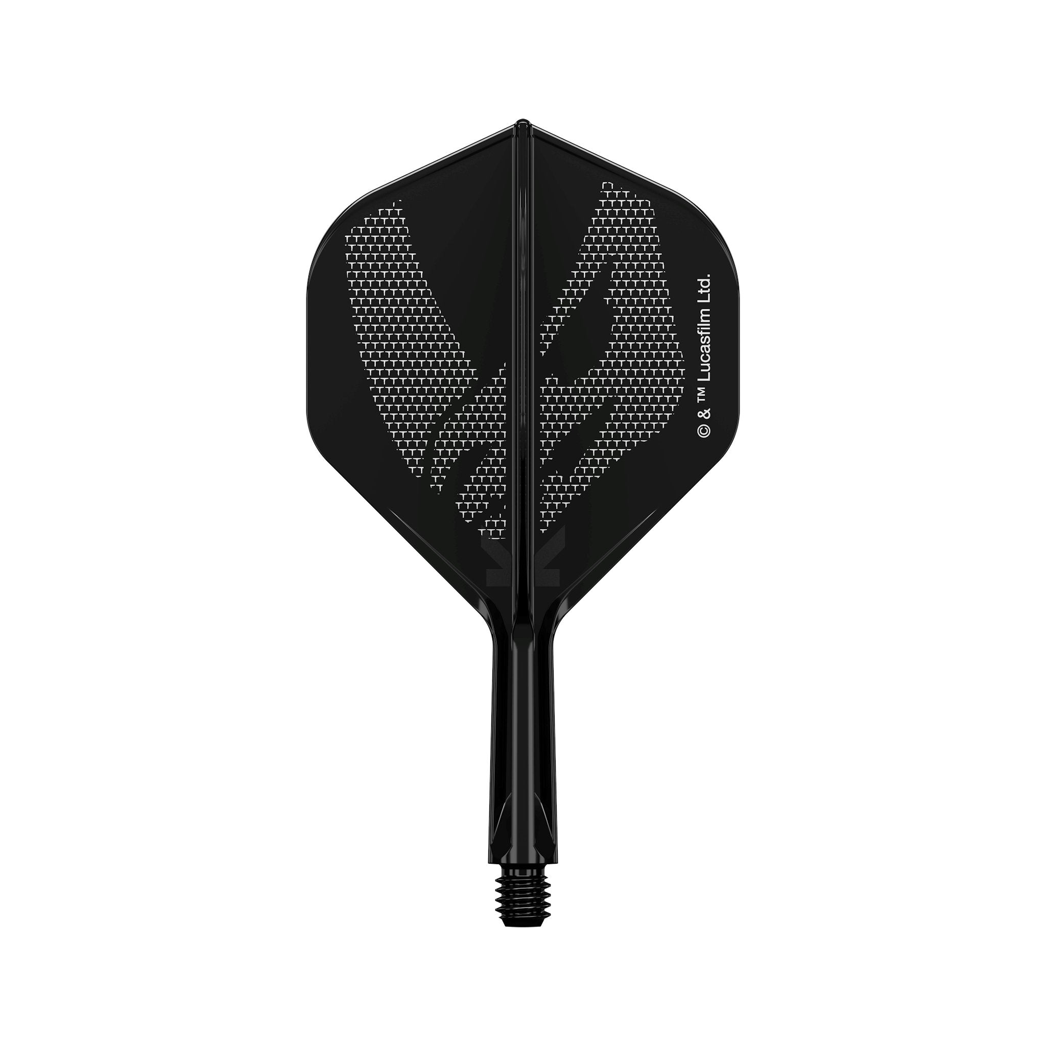 Black dart flight with geometric design on a white background