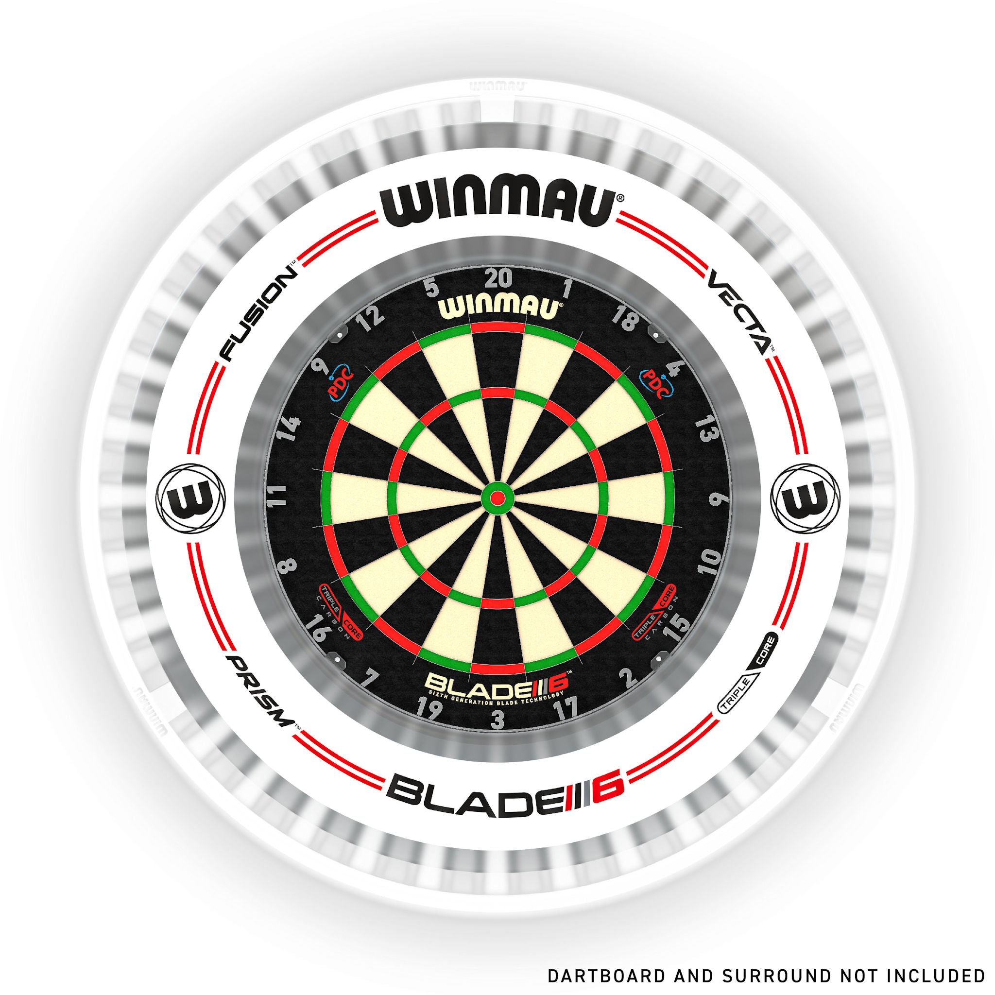 Winmau Plasma Ice Dartboard Light shown with the triple core dartboard.