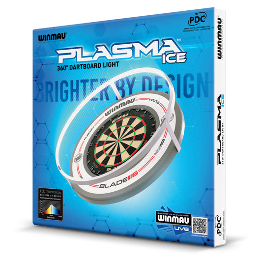 Winmau Plasma Ice dartboard light packaging on a white background