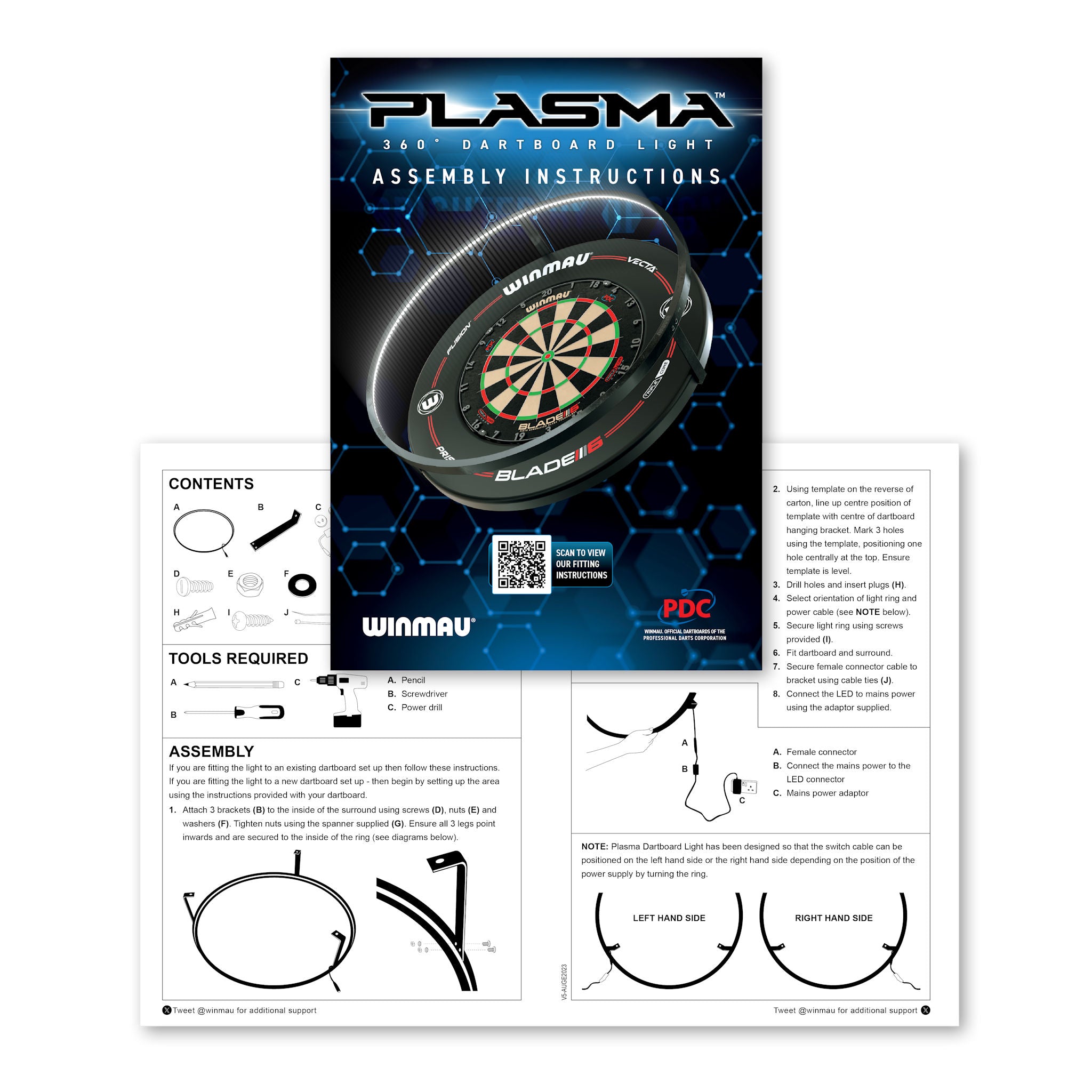 Winmau Plasma dartboard light assembly instructions with diagram on a white background