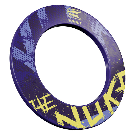 Purple Surround with yellow text 'The Nuke' on a white background
