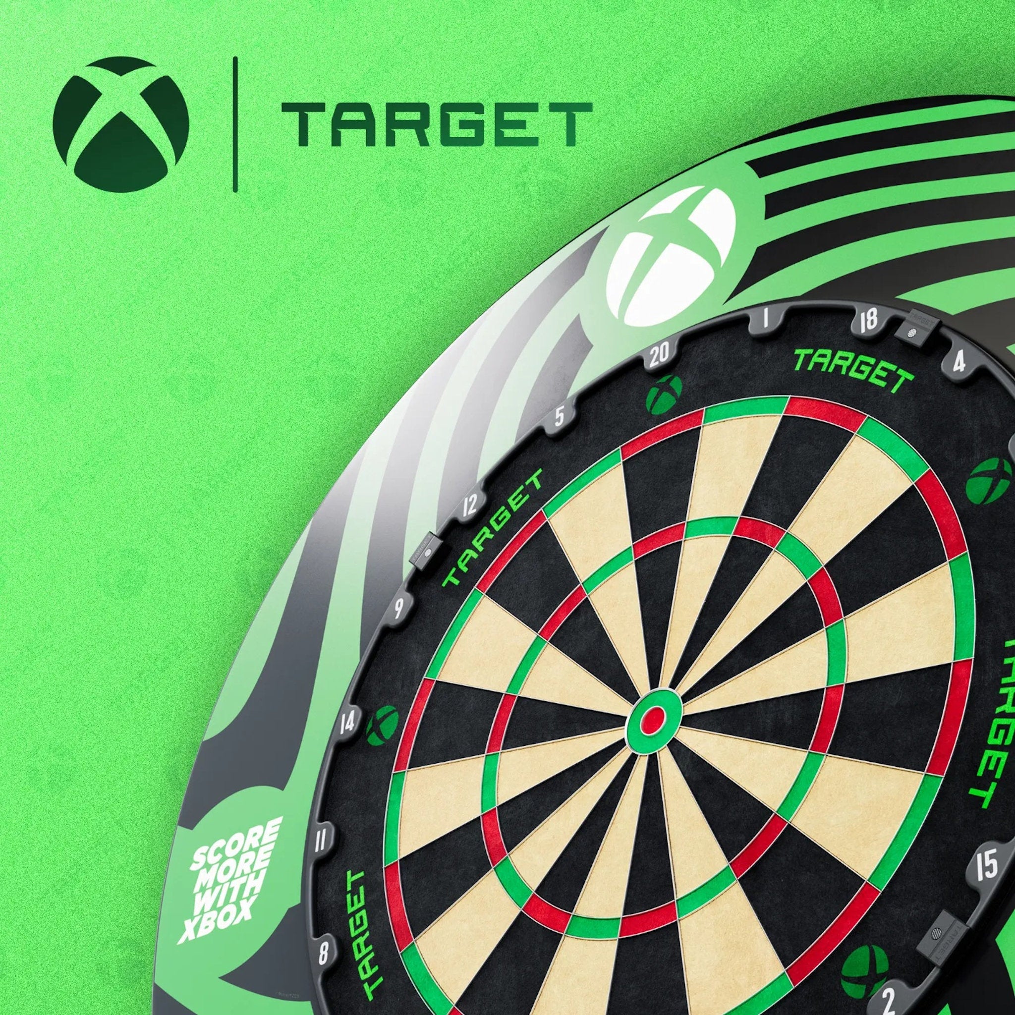XBOX Surround and TOR Dartboard Bundle with Xbox logo and 'Target' branding on a green background