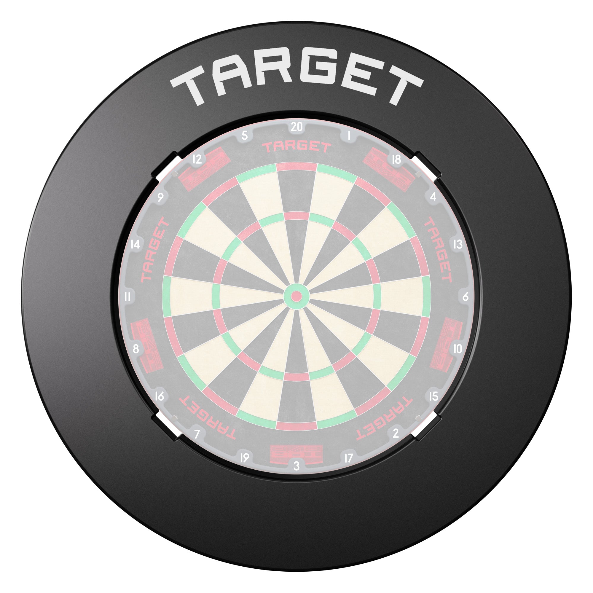 Target Black Notched Surround showing the surround from the front to see the notches and dartboard