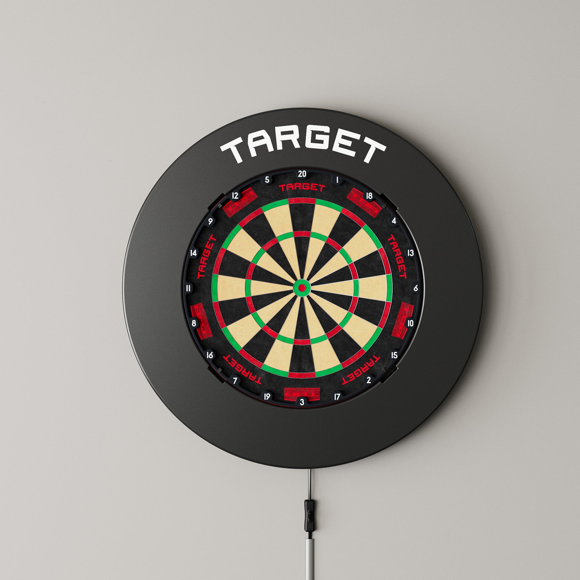 Target Black Notched Surround showing on the wall with a dartboard