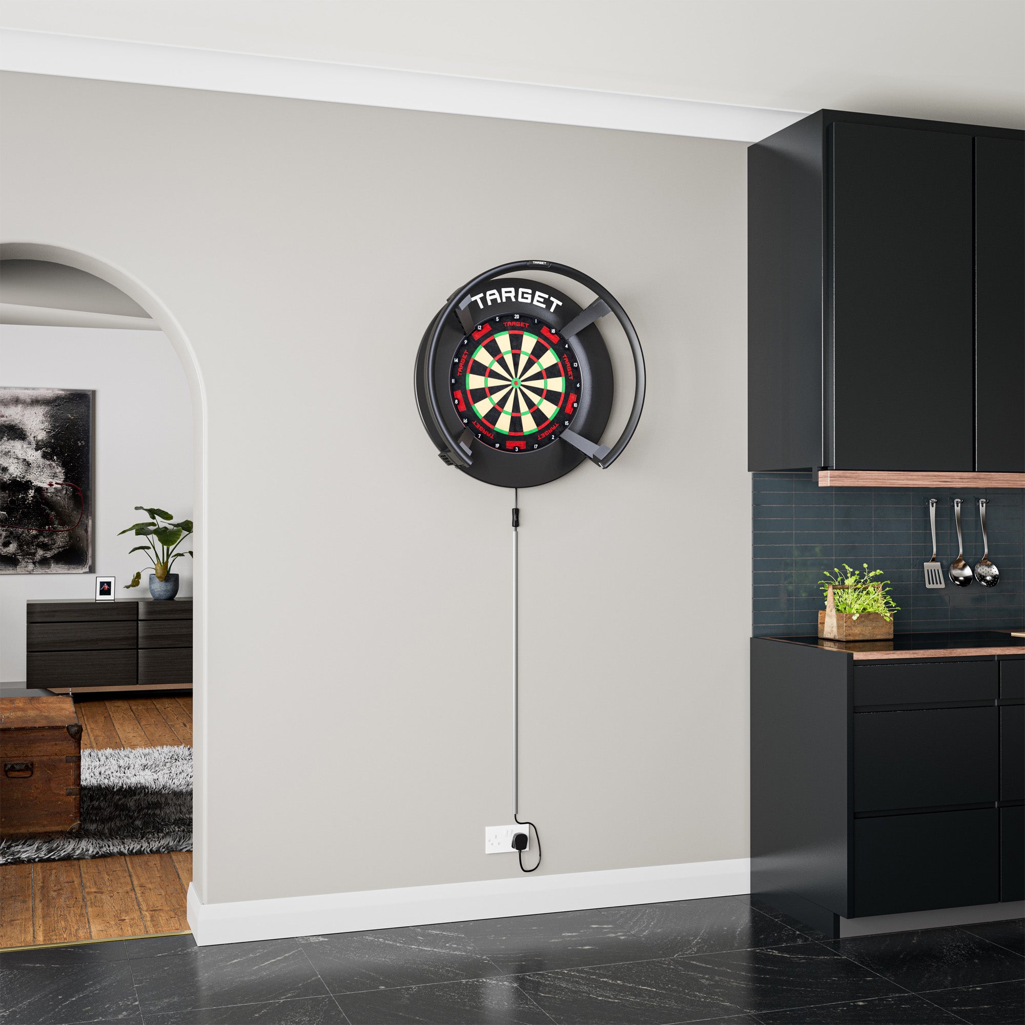 Target Black Notched Surround showing in a room setting with the corona vision light