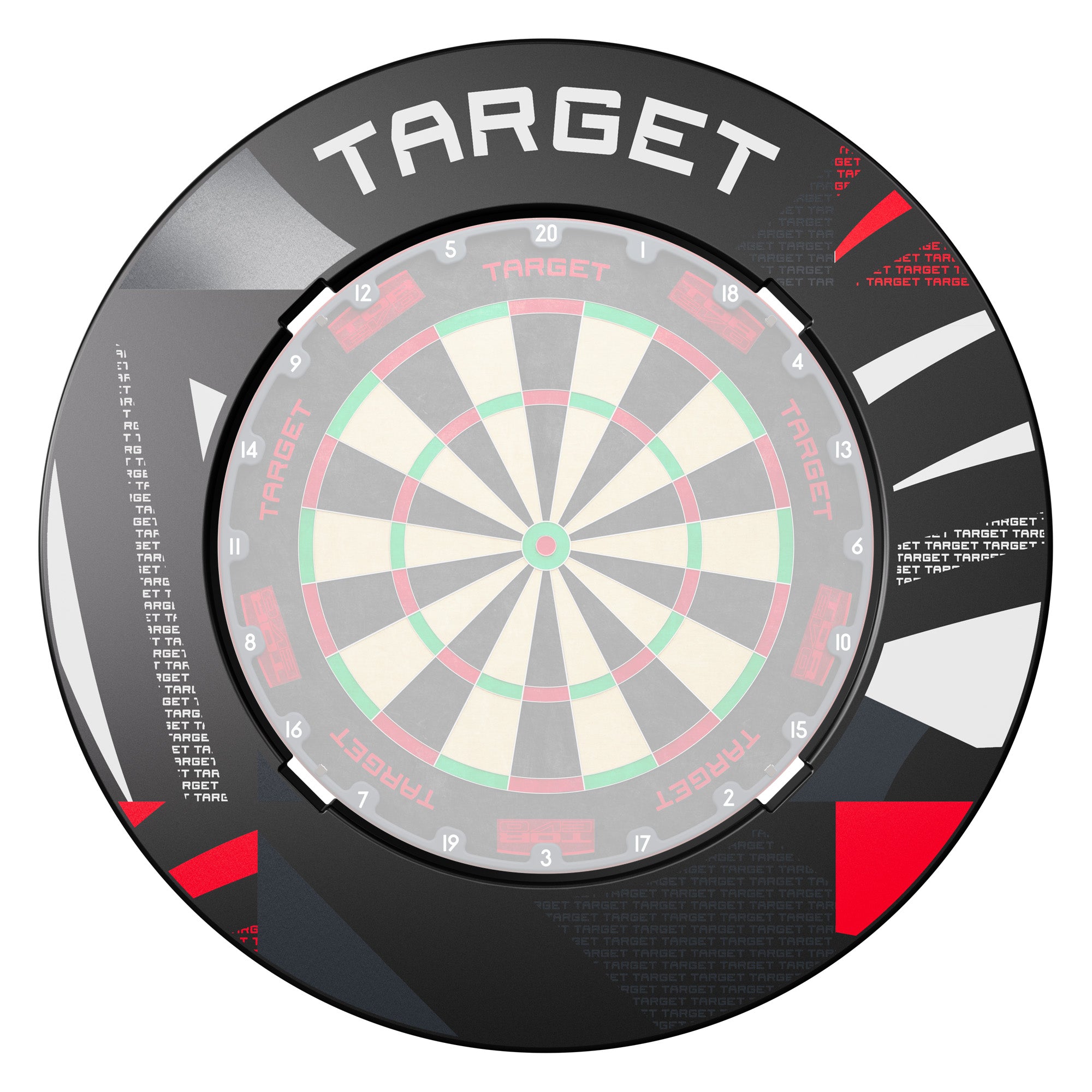 Target Black Patterned Notched Surround showing notches and dartboard