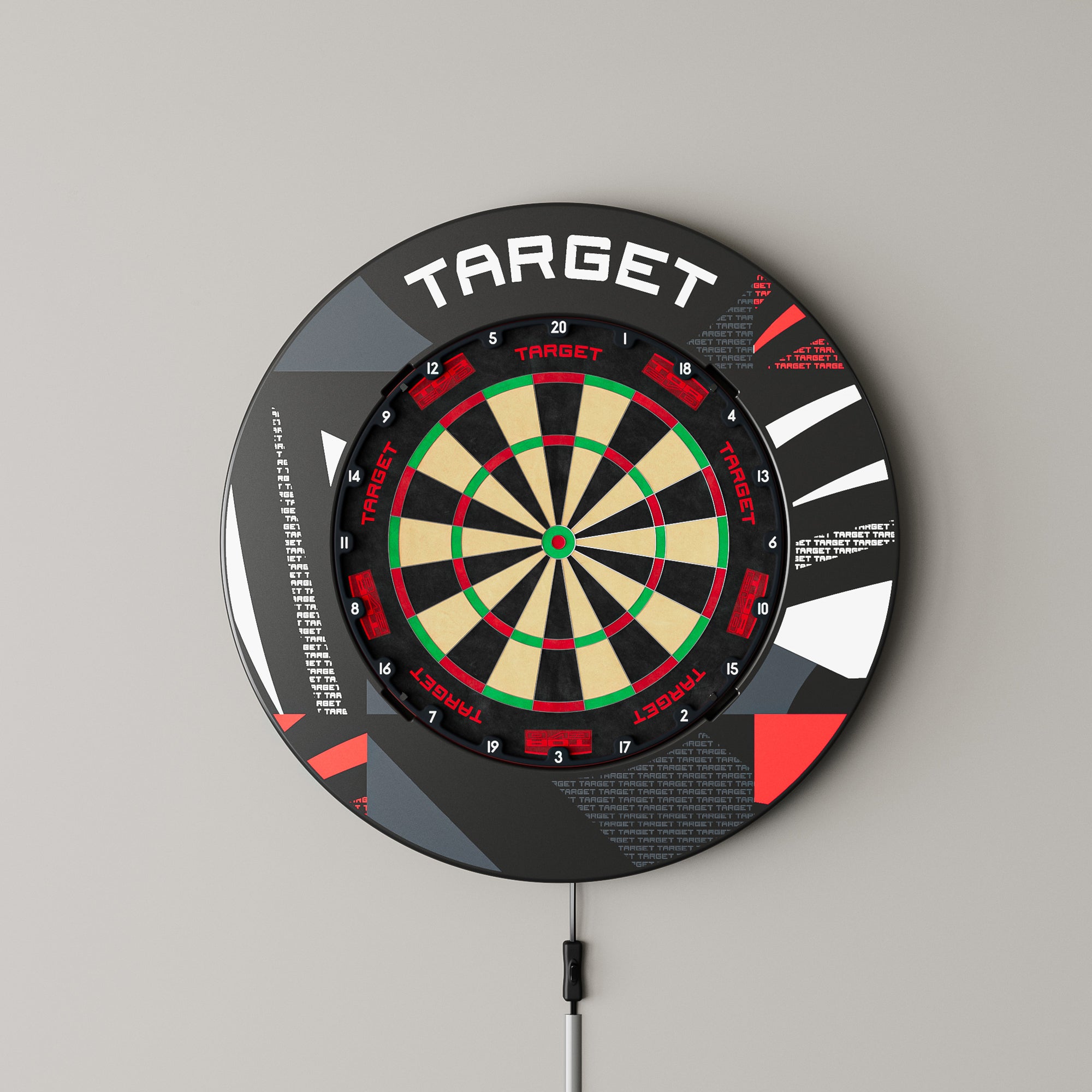 Target Black Patterned Notched Surrounds shown on a wall with the Target EVO dartboard